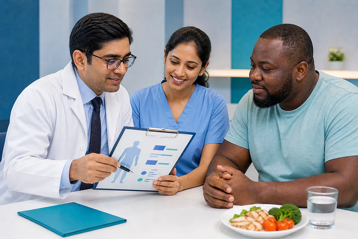 Bariatric Surgery — Indian doctor with African patient